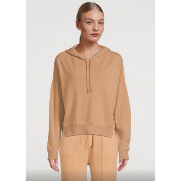 Naadam Camel Tan Cropped 100% Cashmere Hoodie Sweater M - Picture 1 of 8